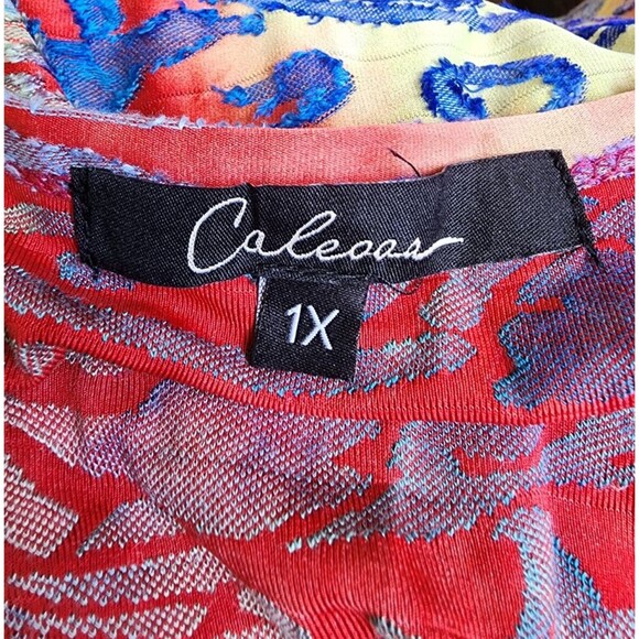 Calessa Colorful Top Size 1X NEW Boho Watercolor Artsy MSRP $59 Velvet Burnout - Picture 6 of 9